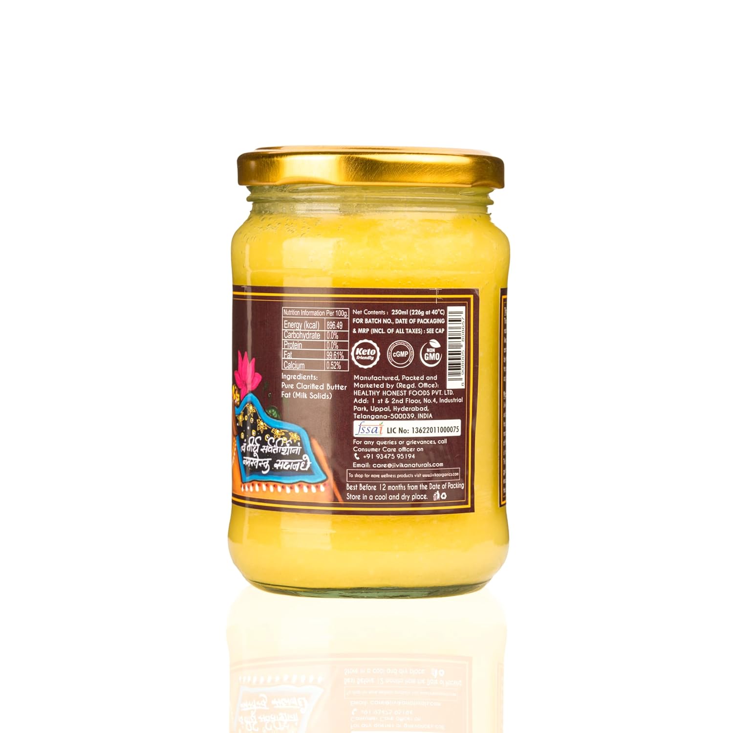 Organic Natural Gir Cow Ghee By Jivika Naturals | Good Source Of Vitamin A & Healthy Desi Ghee Perfect For Boost Energy | (250ml) | 8.4 Ounce | Jar Pack