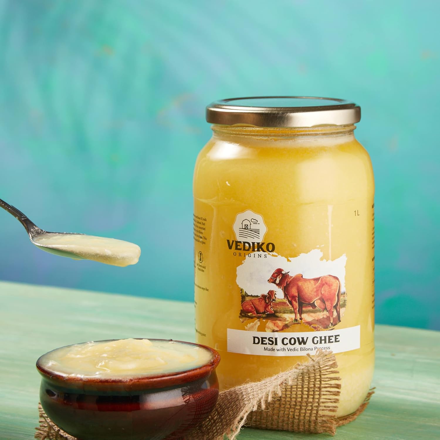 100% Natural Desi Cow Ghee By Vediko Origins | Natural & Healthy Sahiwal Breed Cow'S Milk Boost Your Energy With Premium & Traditional Ghee | (1 Litr) 33.8 Ounce | Jar Pack