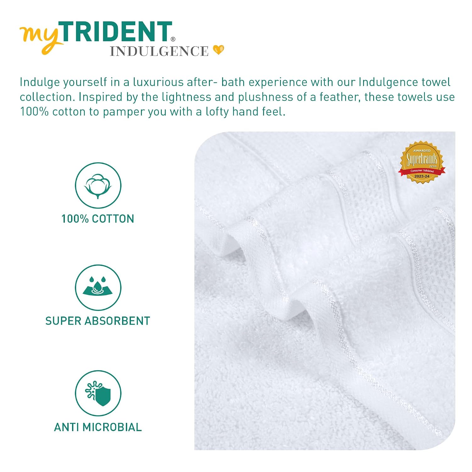 Mytrident Indulgence Collection Hand Towel 400 Gsm | 100% Cotton For Men & Women Hand Towel - Bright White (Pack Of 2)