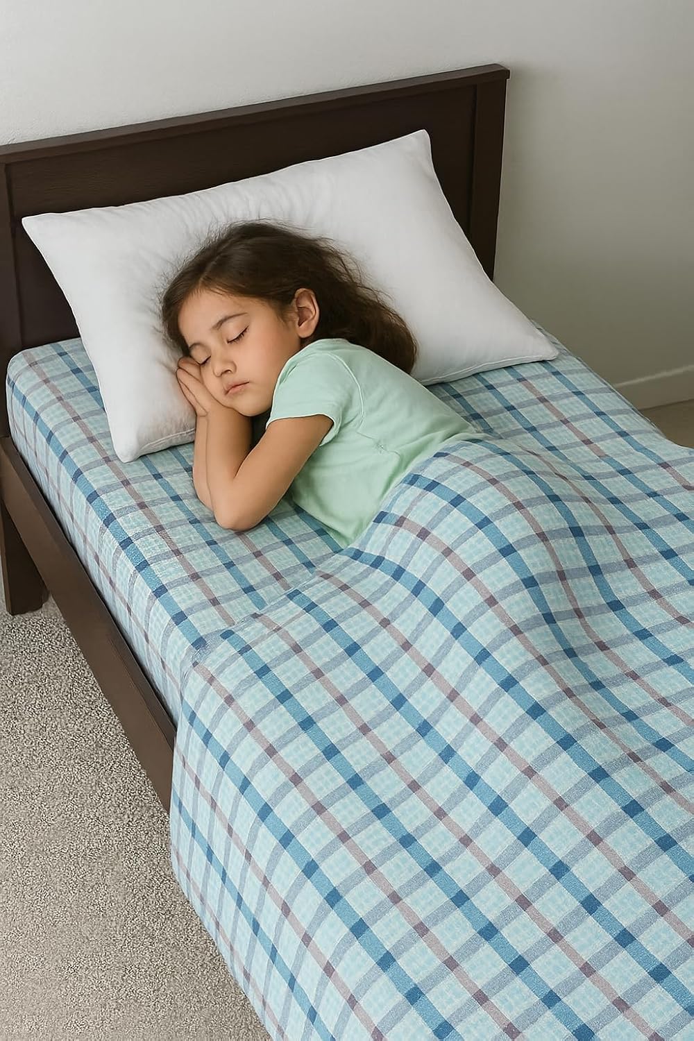 100% Soft Cotton Bedsheet For Single Bed - 60 X 90 Inches, Blue Checks | Soft, Durable & Long Lasting - 400 Thread Count