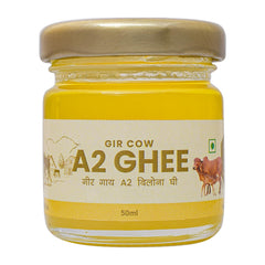 Pure Natural A2 Gir Cow Ghee By Shiva Organic | High In Protein Fiber & Healthy Delicious Desi Ghee Good For Weight Loss | (50ml) 1.6 Ounce | Jar Pack