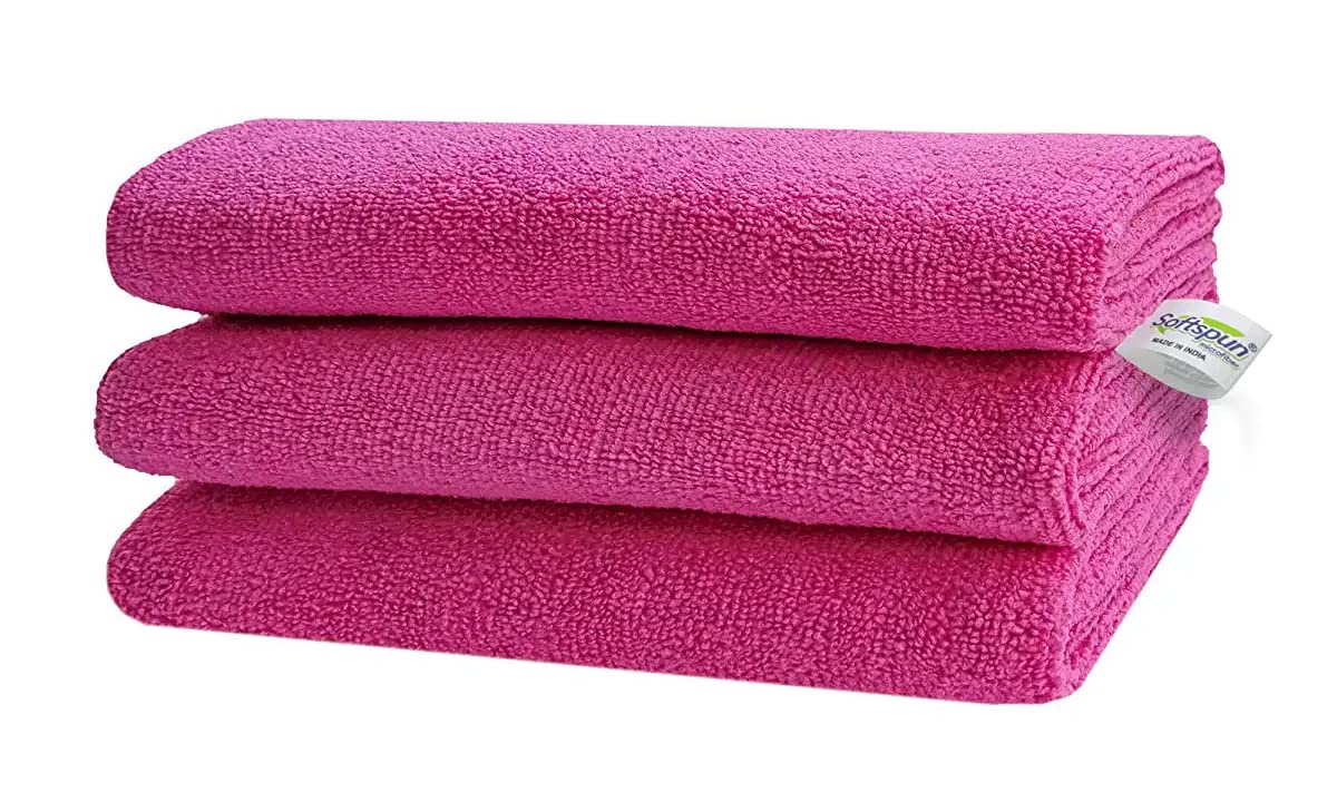 Softspun Microfiber Cloth 450 Gsm | Thick Lint & Streak-Free Multipurpose Cloths Automotive Microfibre Towels (3 Pcs) - Pink