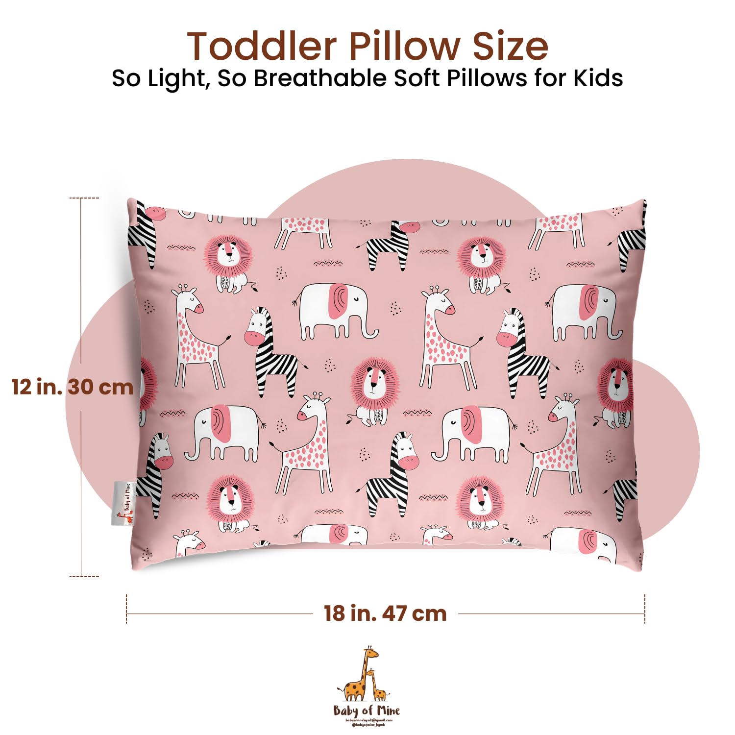 Premium Baby Pillow For Kids, Super Soft Cotton Kids Cushion - 12 X 18 Inches | For 5 Years Old Kids, Adorable Animal & Cartoon Prints | Bed Pillow, Washable, Easy To Care - Pillow 20