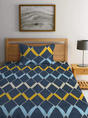 Printed Single Bedsheet Size With 1 Pillow Cover - 60 X 90 Inches, Navy Blue | Cotton Wrinkle Free Soft, Breathable | Durable & Long-Lasting