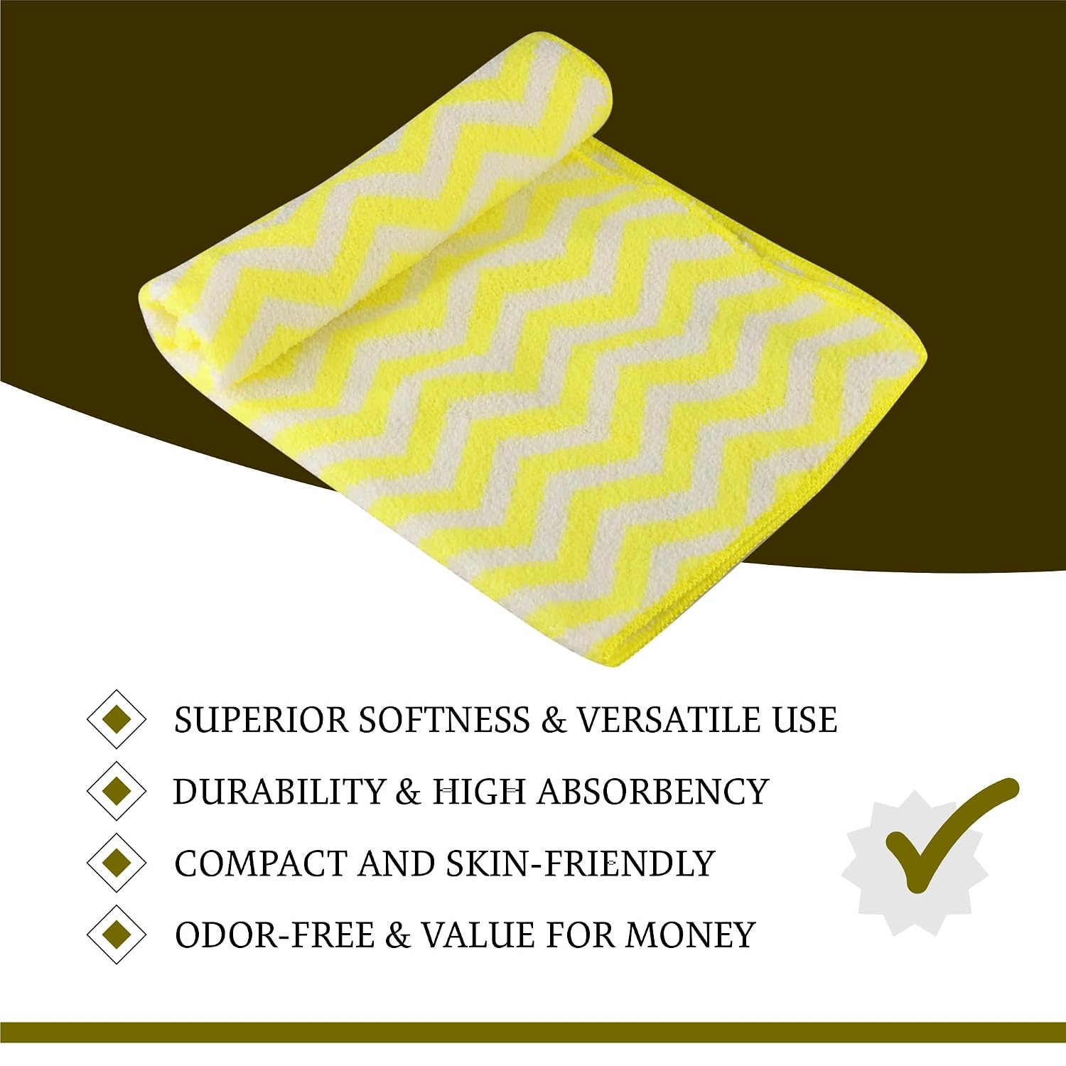 Kuber Industries Super Absorbent & Reusable Microfibre Face Towel 1800 Gsm (Plain Royal Yellow) - Pack Of 24