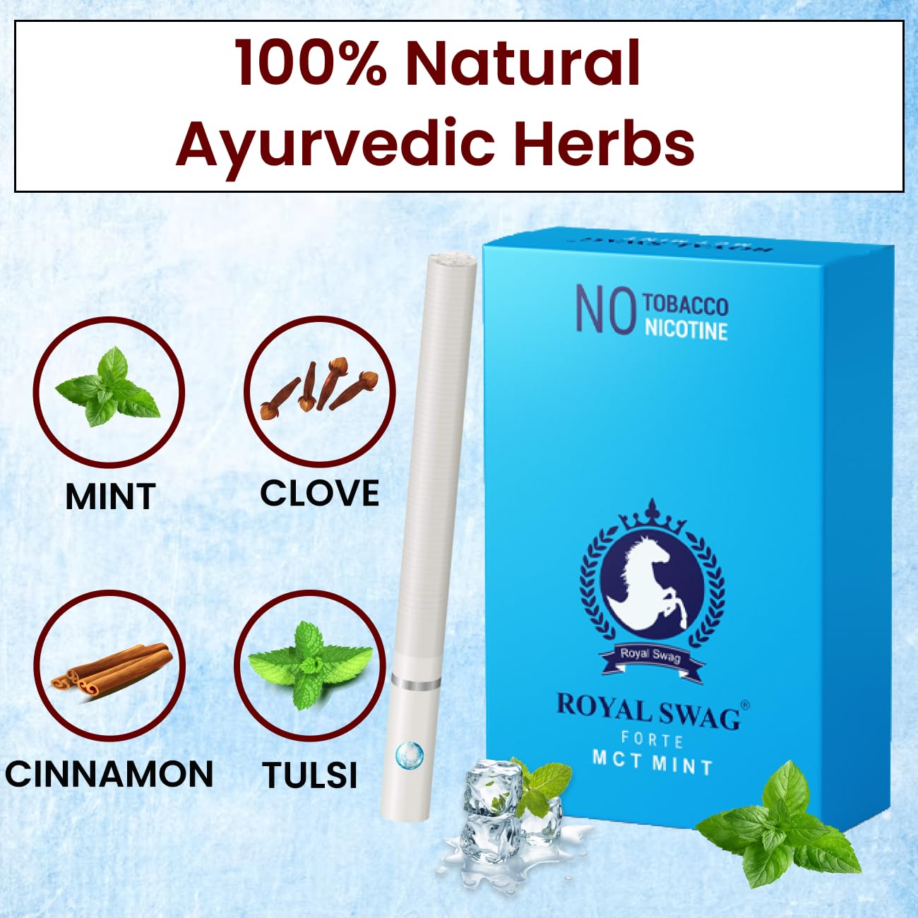 Royal Swag Herbal Cigarettes 100% Tobacco Free & Nicotine Free Mint Flavoured (Pack Of 10 Sticks) With Ayurvedic And Natural Herbs Clove, Tulsi & Green Tea| Herbal Smokes (Non-Addictive)