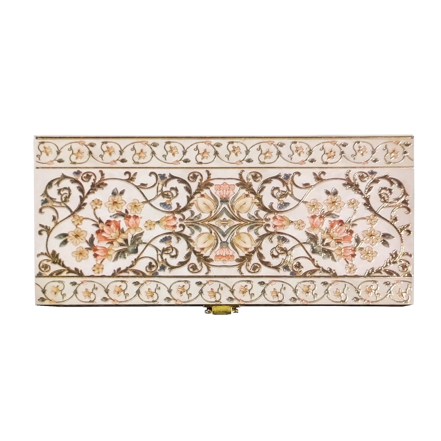 Classic Design Gold Plated Mgi Floral Decorative Box, Wedding Fancy Shagun Cash Box, Jewellery Box, Money Box, Gaddi Box, Colour - Cream, Style - Traditional