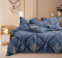 Printed Double Bedsheet For Super King Size With 2 Matching Pillow Covers - 108 X 108 Inches, Dark Blue | 300 Thread Count Skin Friendly & Luxuriously Smooth To Touch Bedsheet