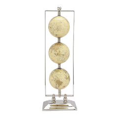 Handcrafted Vertical Triple Golden Globe Stand Decorative, Accessories For Table, Desk For Showpiece, Office Shelves, Bedroom & Gifting (Cream Silver) Set Of 3 Globes In 1