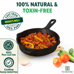Super Smooth Black Cast Iron Fry Pan Or Skillet With Free Iron Tadka Pan - Medium 25.4cm, 10 Inch, 1.7 Liters, 2.4 Kg | Induction Friendly, Nonstick, Pre-Seasoned Fry Pan,100% Pure & Toxin Free