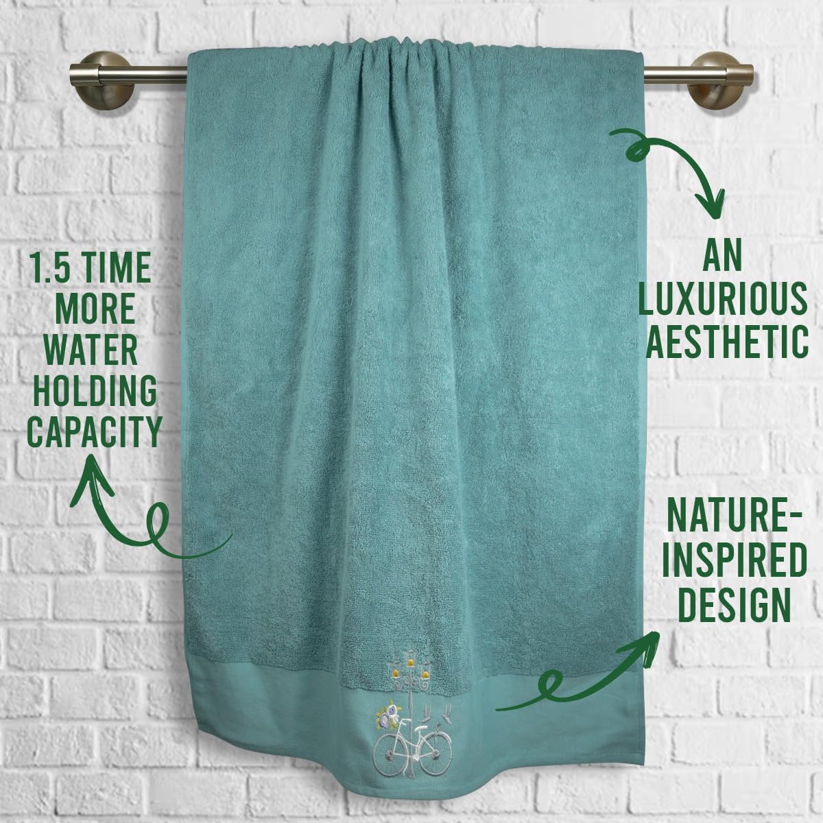 Rangoli 100% Cotton Martin Bath Towels 1100 Gsm | Quick Dry, Ultra Soft, Highly Absorbent Printed Hand Towel For Men & Women Luxury & Highly Absorbent Towels - Turquise & Blugrn (Set Of 2)