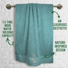 Rangoli 100% Cotton Martin Bath & Hand Towels 900 Gsm | Quick Dry, Ultra Soft, Highly Absorbent Printed Bath Towel - Turquise (Set Of 3)