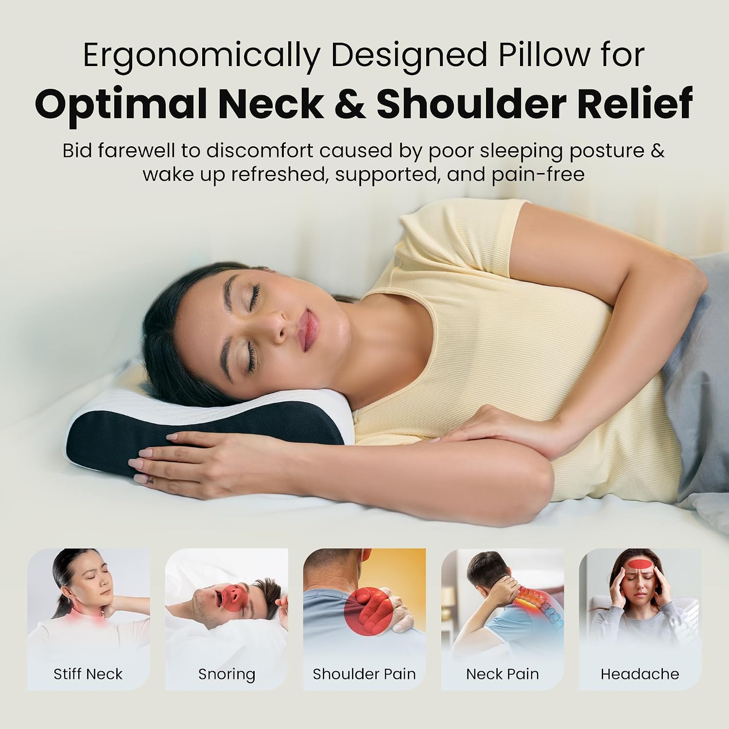 Gel Memory Cervical Neck Pillow For Pain Relief Sleep, White - Queen Size | Improves Posture & Spinal Alignment, Neck Pain Relief Cushion, With Ultra Responsive, Washable Cover - Pack Of 2