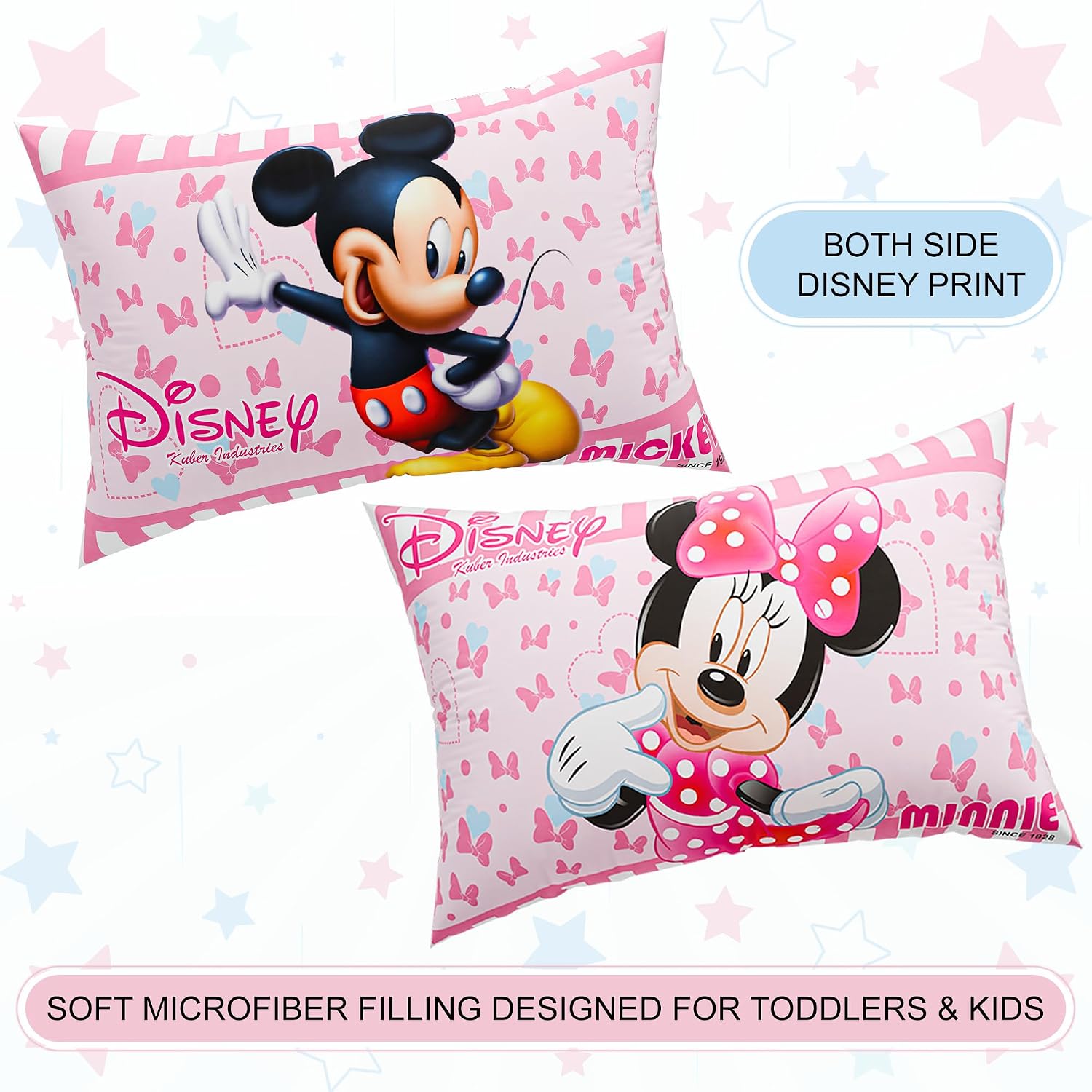 Microfiber Pillows For Bed, Soft Pillow For Sleeping, Disney Print - Pink - 16 X 24 Inch | Washable & Neck Support Pillows | For Sleeping Bedroom & Living Room, Suitable For All Sleepers
