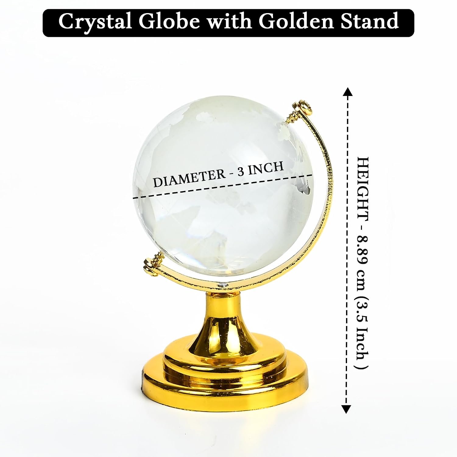 Feng Shui Crystal Globe With Golden Stand, Diwali Gift For Positive Energy & Focus | Vastu Globe Showpiece For Home, Office Desk, Study Table & Work Decor, Spiritual Decoration, Pack Of 1