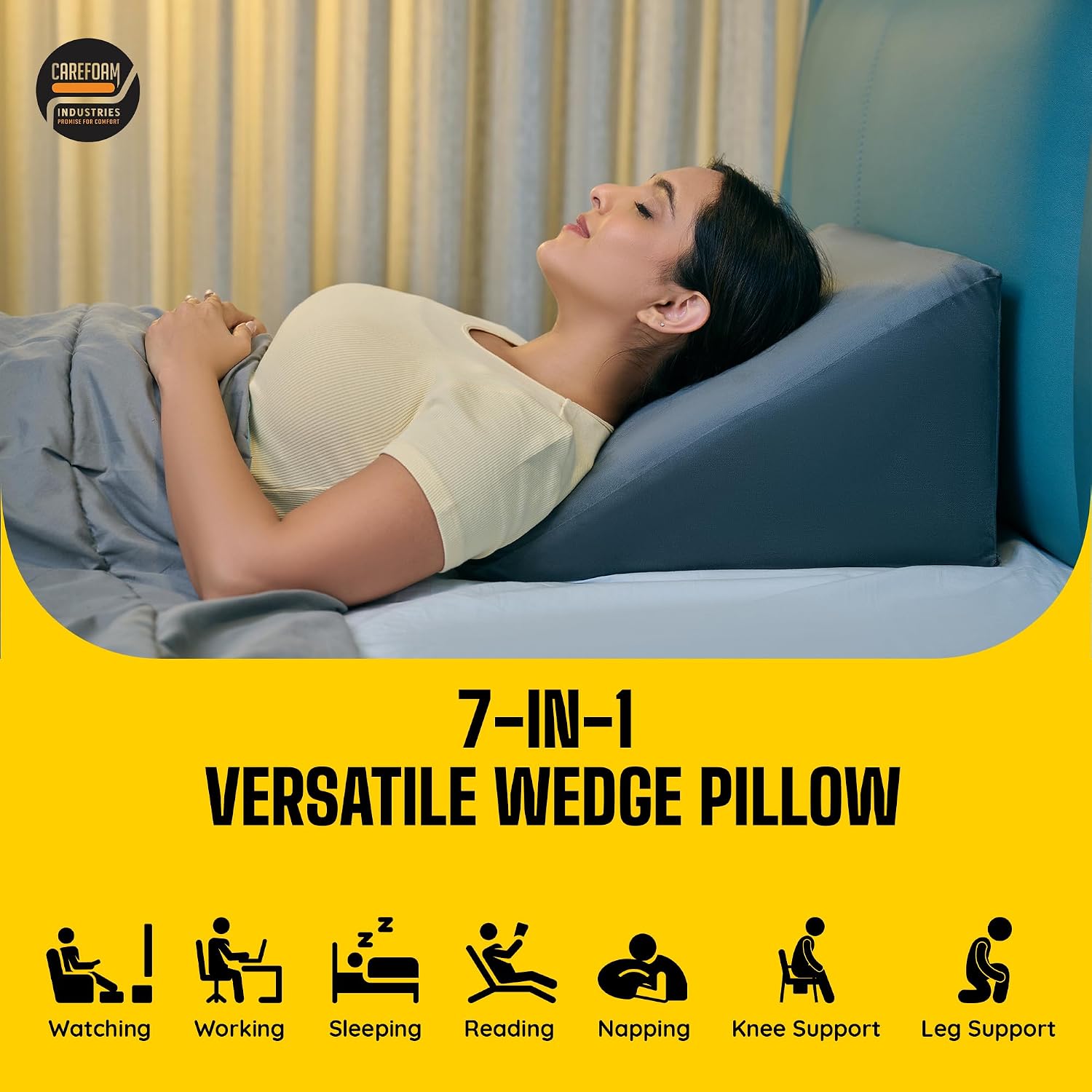 Wedge Pillow Memory Foam For Back Support, Grey Standard Size - 18 L X 17.5 W X 10 H Inch | Wedge Cushion Pillow, Acid Reflux, Snoring, Gerd, Leg Elevation, Pregnancy | Bed Wedge Pillow
