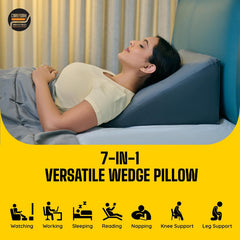 Wedge Pillow Memory Foam For Back Support, Grey Standard Size - 18 L X 17.5 W X 10 H Inch | Wedge Cushion Pillow, Acid Reflux, Snoring, Gerd, Leg Elevation, Pregnancy | Bed Wedge Pillow