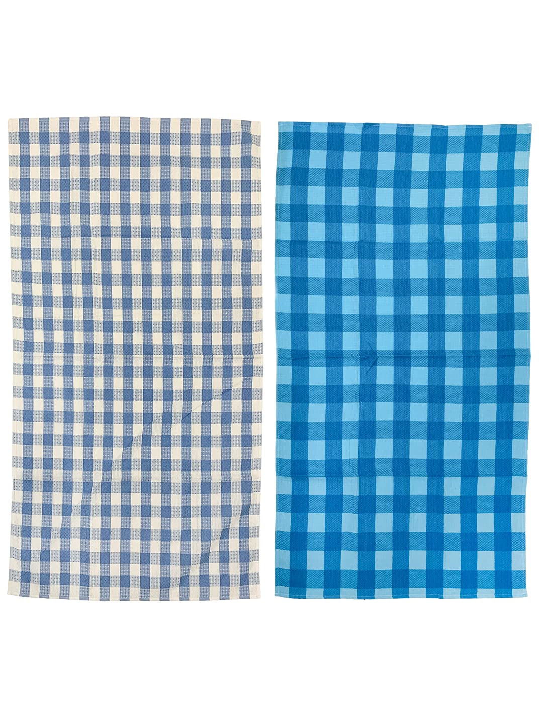 Athom Trendz Living Eco Saviour Premium Cotton Bath Towel 400 Gsm Blue Checkers & S Blue Big Checks- Pack Of 2