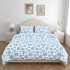 Bedsheet King Size 100% Pure Cotton Floral Sheet With 2 Pillow Covers | 108 X 108 Inches, Sky Blue & White | Perfect For Gifting On Weddings, Housewarmings, Or Anniversaries