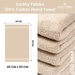 Earthy Fables Premium Hand Towels 600 Gsm | 100% Combed Cotton Ultra Soft Quick Dry & Highly Absorbent, For Home, Gym & Travel | Set Of 2 (Beige)