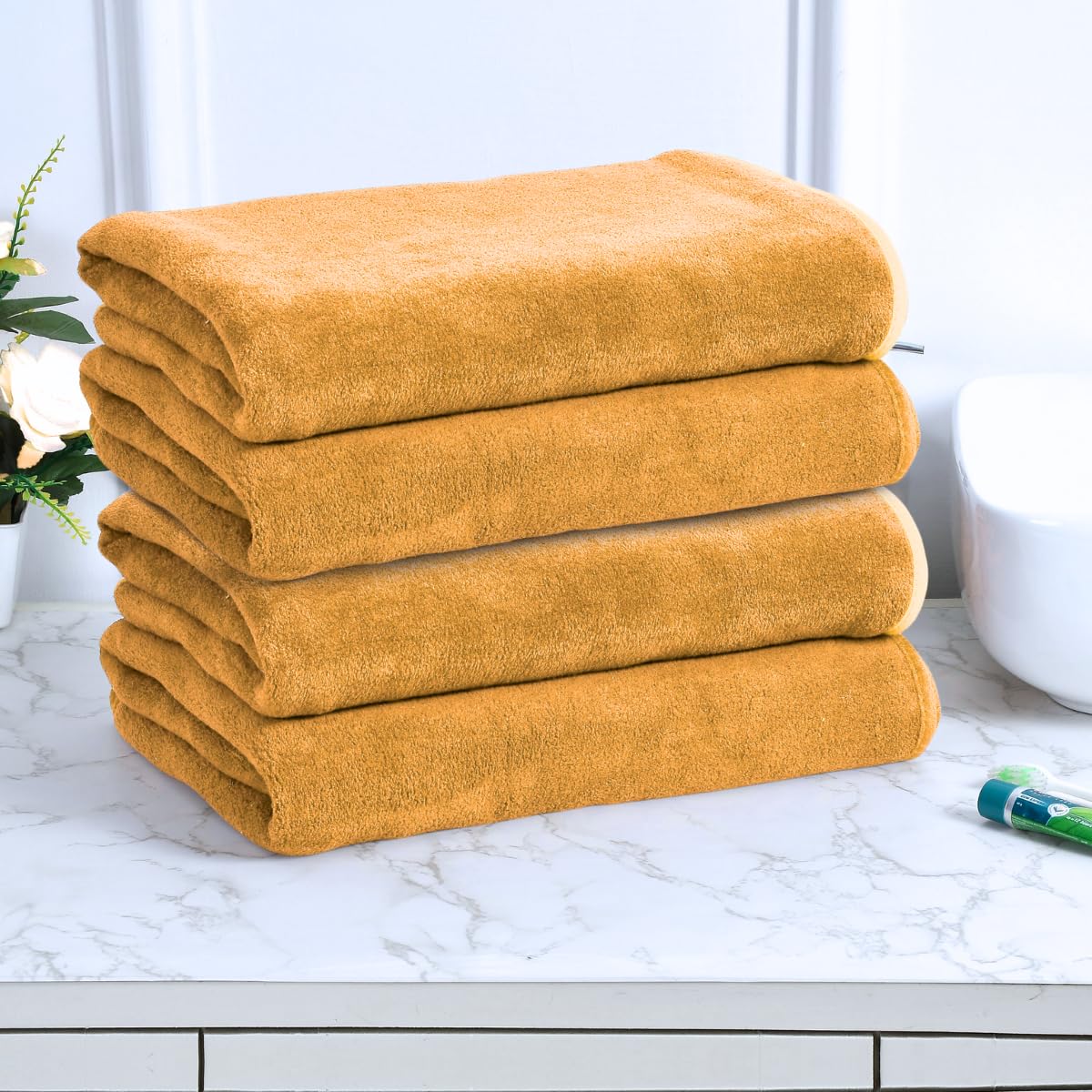Black Gold The Finer Touch Premium Microfiber Bath Towels 1600 Gsm | Lightweight Ultra-Soft Fade Resistant (Yellow) - 4 Pcs