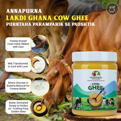 Natural Desi Cow Ghee By Annapurna Lakdi Ghana | High In Protein Fiber & Nutrients Healthy Desi Ghee Perfect For Pulao | (500ml) 16.9 Ounce | Jar Pack