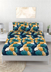 Premium Heavy King Size Bedsheet With 2 Frill Pillow Covers | 72 X 78 Inches, Blue | Double Bed, All-Around Elastic Fitted | Luxurious Comfort & Durability