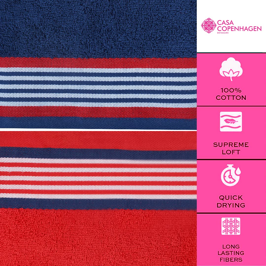 Casa Copenhagen Germany Design 2 Bath + 2 Hand & 2 Washcloths Towels 1800 Gsm | He & She Super Soft Collection 100% Cotton 6 Piece Towel Set - American Blue & American Red