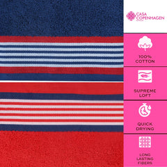 Casa Copenhagen Germany Design 2 Bath + 2 Hand & 2 Washcloths Towels 1800 Gsm | He & She Super Soft Collection 100% Cotton 6 Piece Towel Set - American Blue & American Red