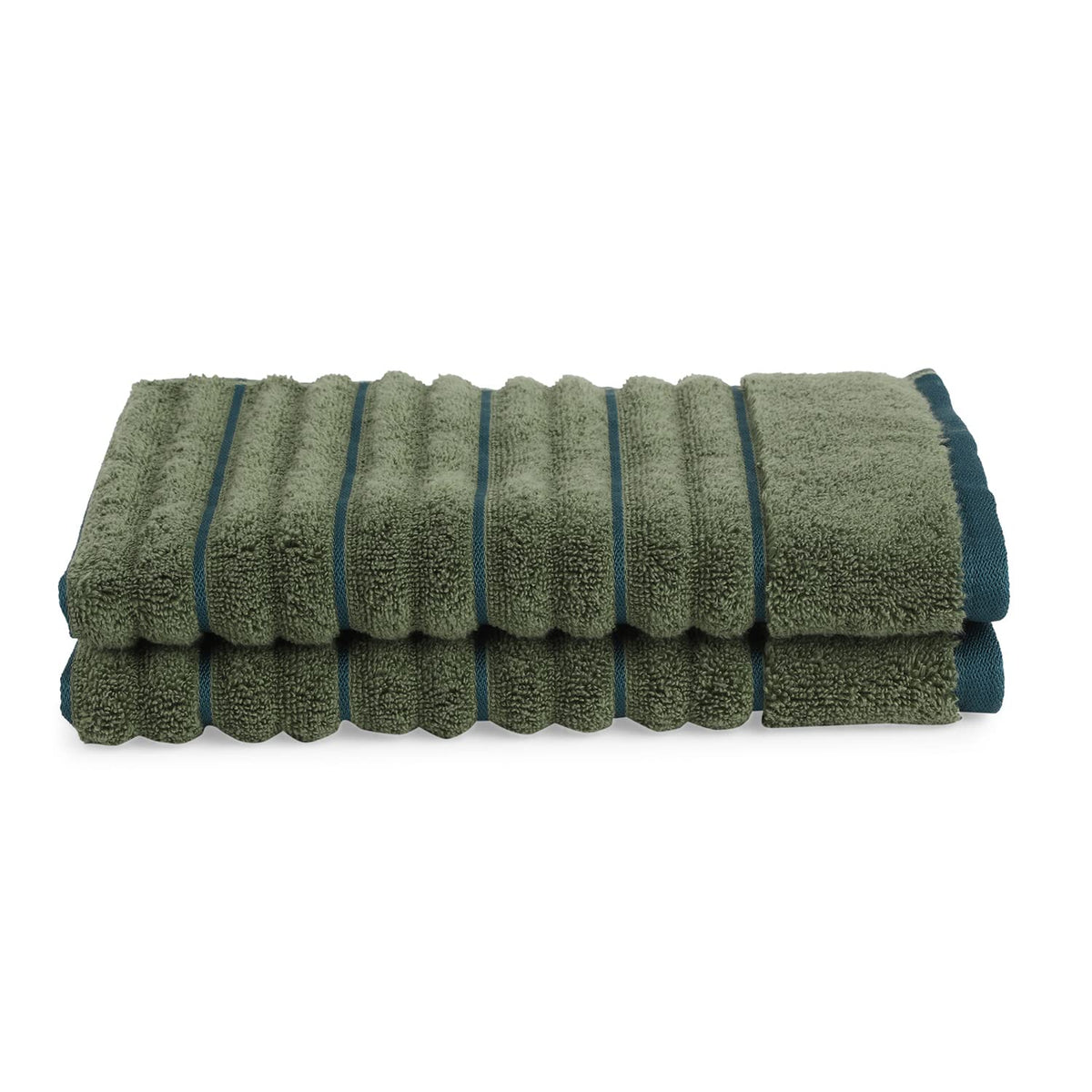 Spaces 100% Cotton Hand Towel 400 Gsm | High Loft Ribbed Texture High Absorbency Hand Towel - Dark Green