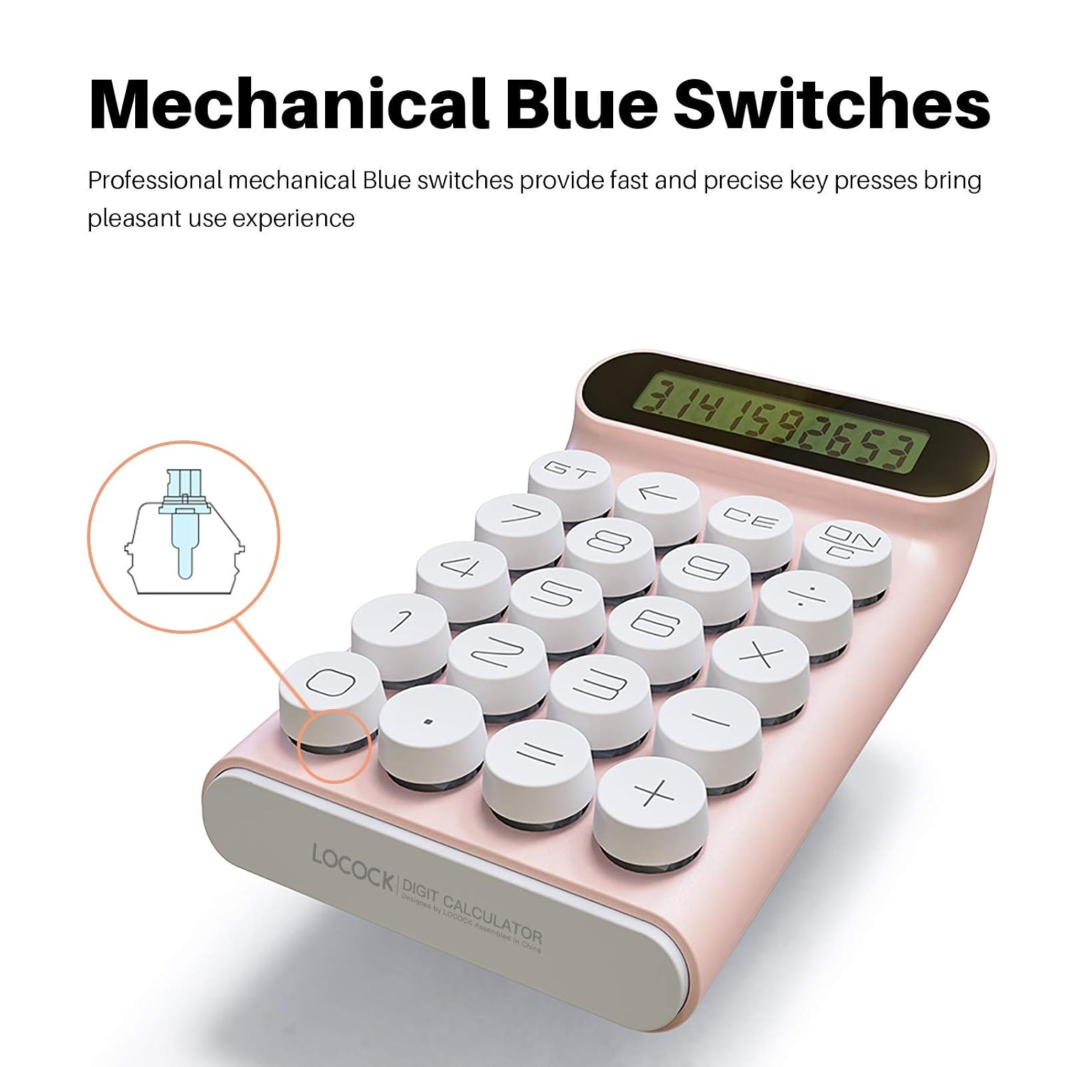 Mechanical Switch Calculator, Handheld For Daily And Basic Office,10 Digit Large LCD Display (Pink)