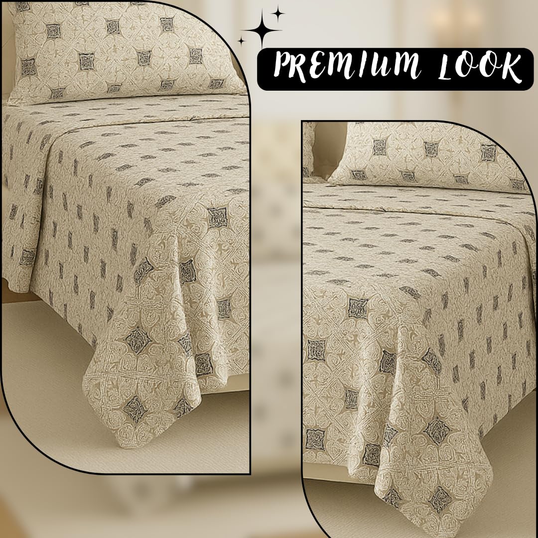 Microfiber King Size 1 Fitted Bedsheet + 1 Flat Top Sheet + 2 Pillow Covers | 78 X 72 Inches, Beige & Grey - Ideal For House, Bedroom, Hotel, Guest Room