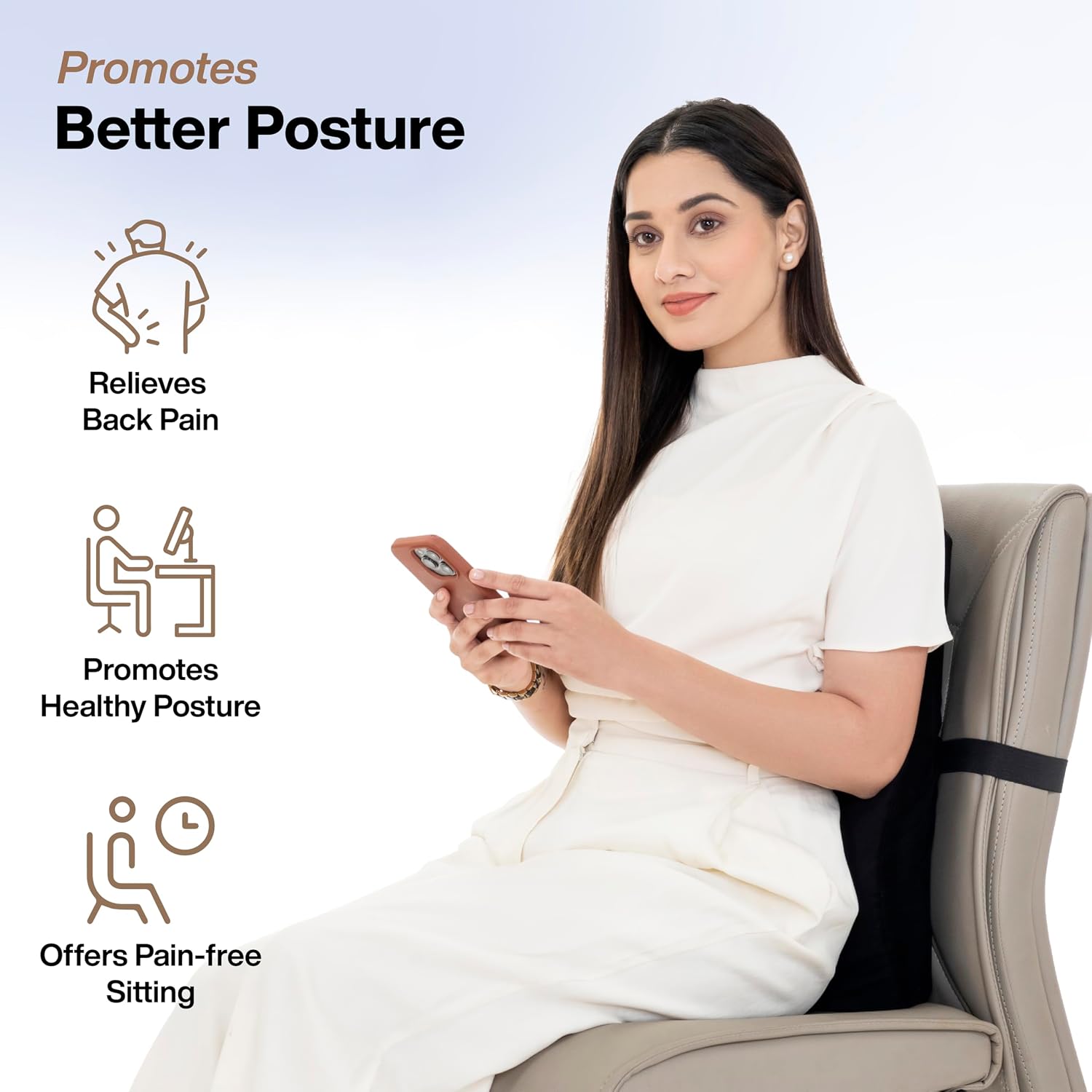 Gel Memory Foam Pillow Car Seat Back Support, For Back Pain Relief, Black, Large Size | Orthopedic Lumbar Back Rest For Pain Relief - Back Pillow For Sitting | Adjustable Pillow
