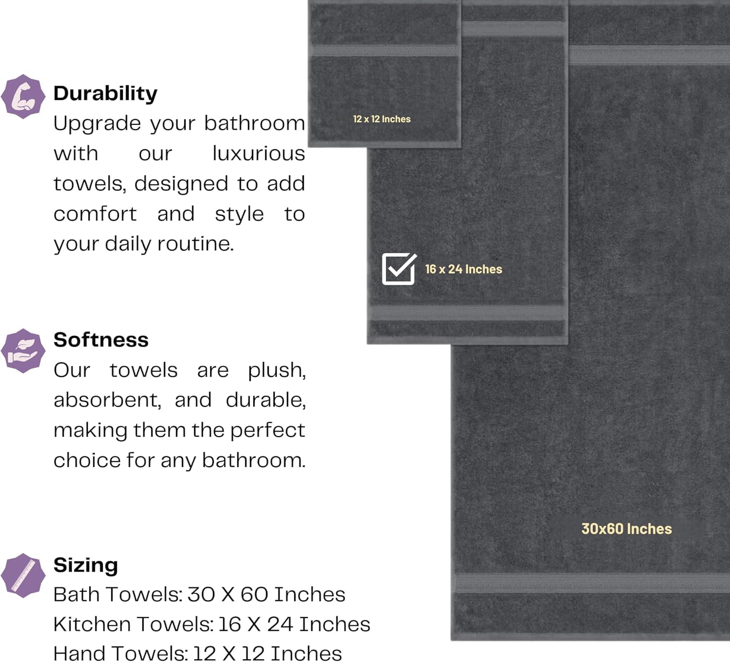 Zibell Luxurious Design Hand Towels With Exceptional Durability Absorbent Shower Towels 1200 Gsm (Steel Grey) - Set Of 6