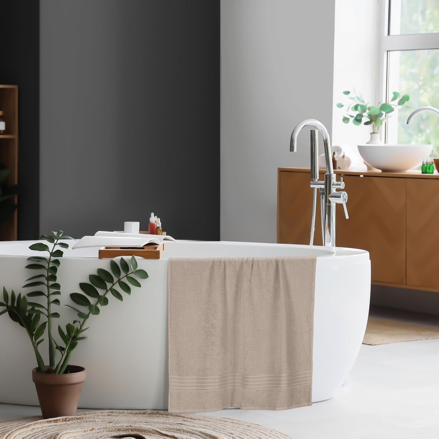 Boutiquo 100% Cotton Bath Towel 500 Gsm | Compact Quick Dry Lightweight Soft & Highly Absorbent Large Size Bath Towel - Tan