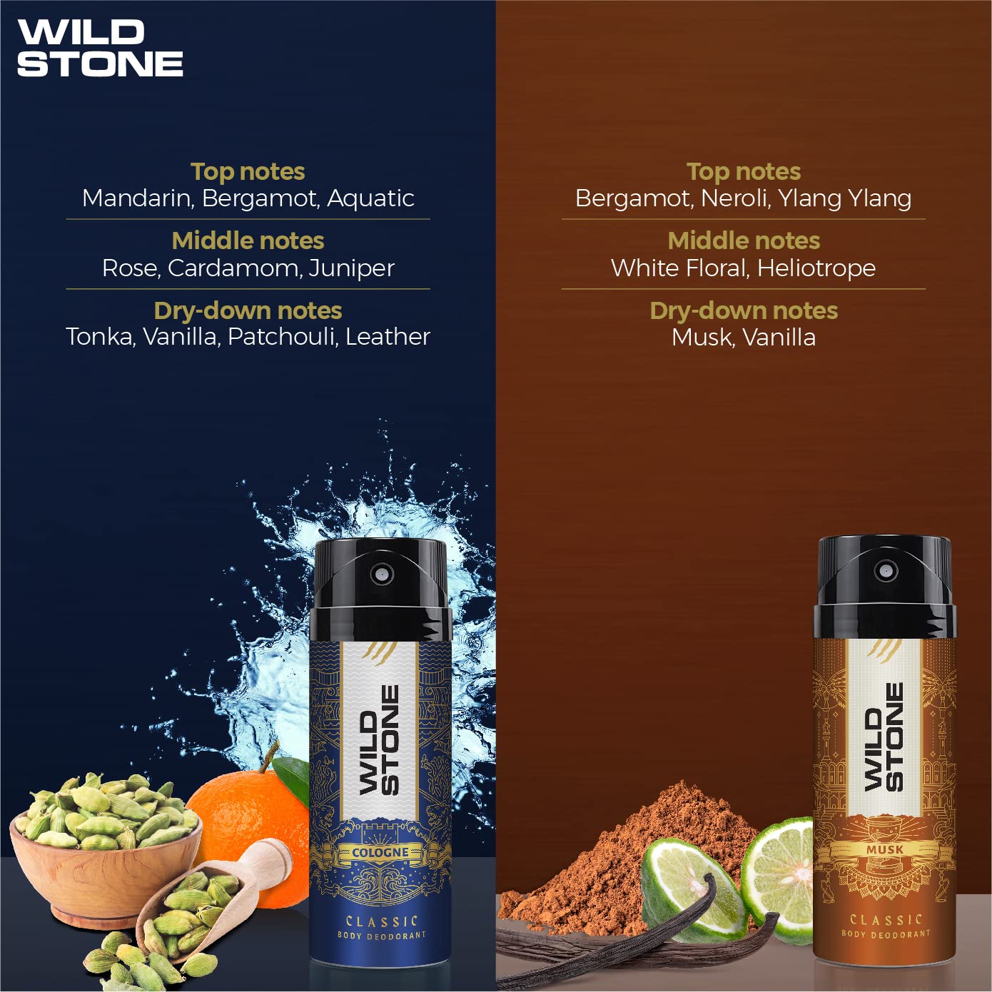 Wild Stone Classic Cologne & Musk Deodorants Body Spray 450ml 15.2 Fl.oz. | Perfect Gift For Husband