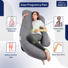 Pregnancy Pillows For Sleeping, J-Shape, Full Body Pillow & Maternity Support, Grey | For Back, Hips, Legs, Belly | For Pregnant Women With Removable, Washable Velvet Cover, Soft Pillow