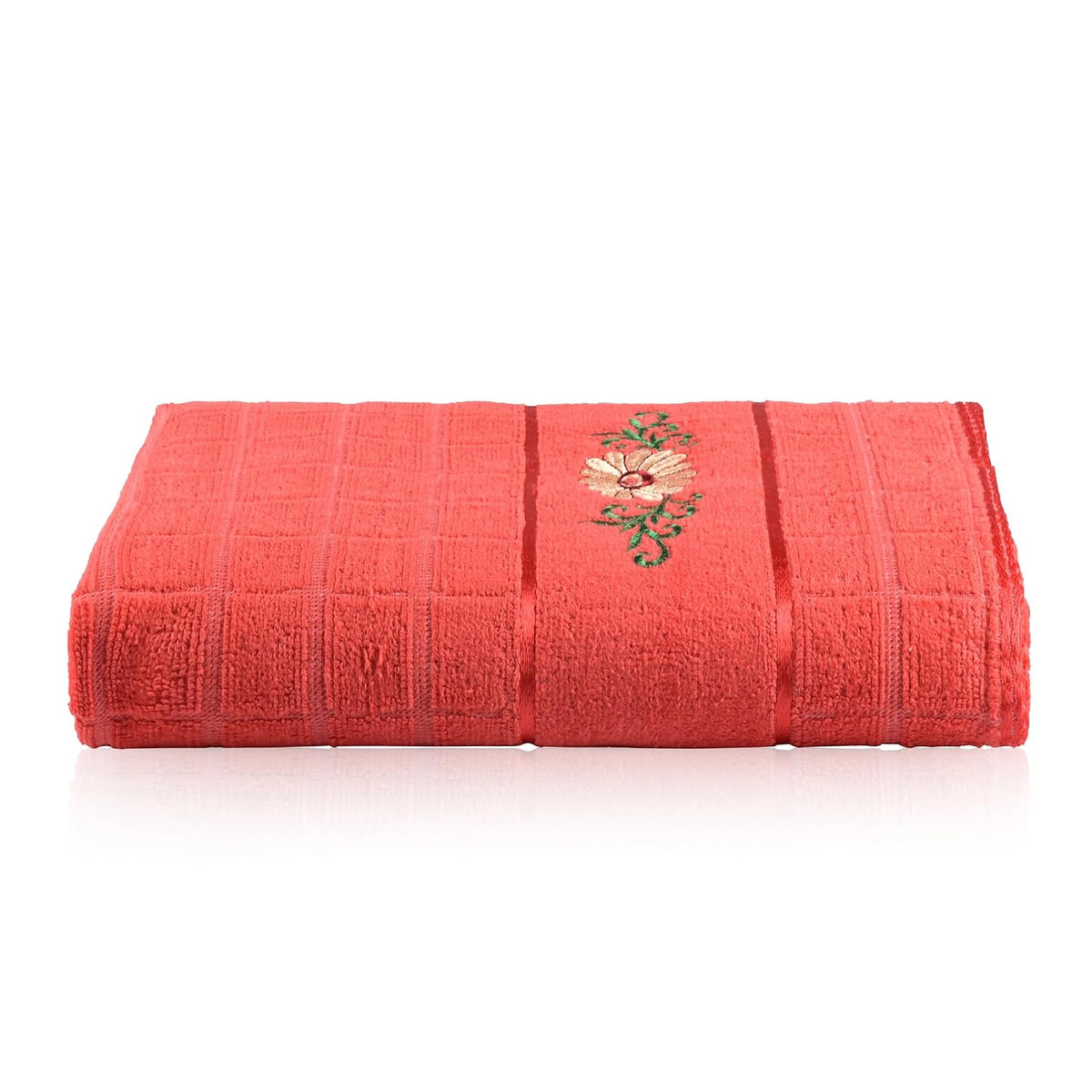 Kuber Industries Rectangle Super Absorbent Bath Towel 500 Gsm | Soft & Comfortable Swimming & Bathing Towels | Gold Flower (Orange)- Pack Of 1