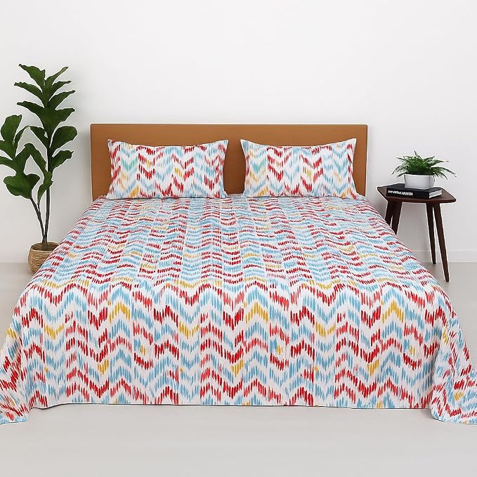 100% Pure Cotton Double Bed Bedsheet With 2 Pillow Covers - Size 90 X 100 Inches, Multicolor | Lightweight, Soft & Breathable - Perfect For Gifting On Weddings Bedsheet