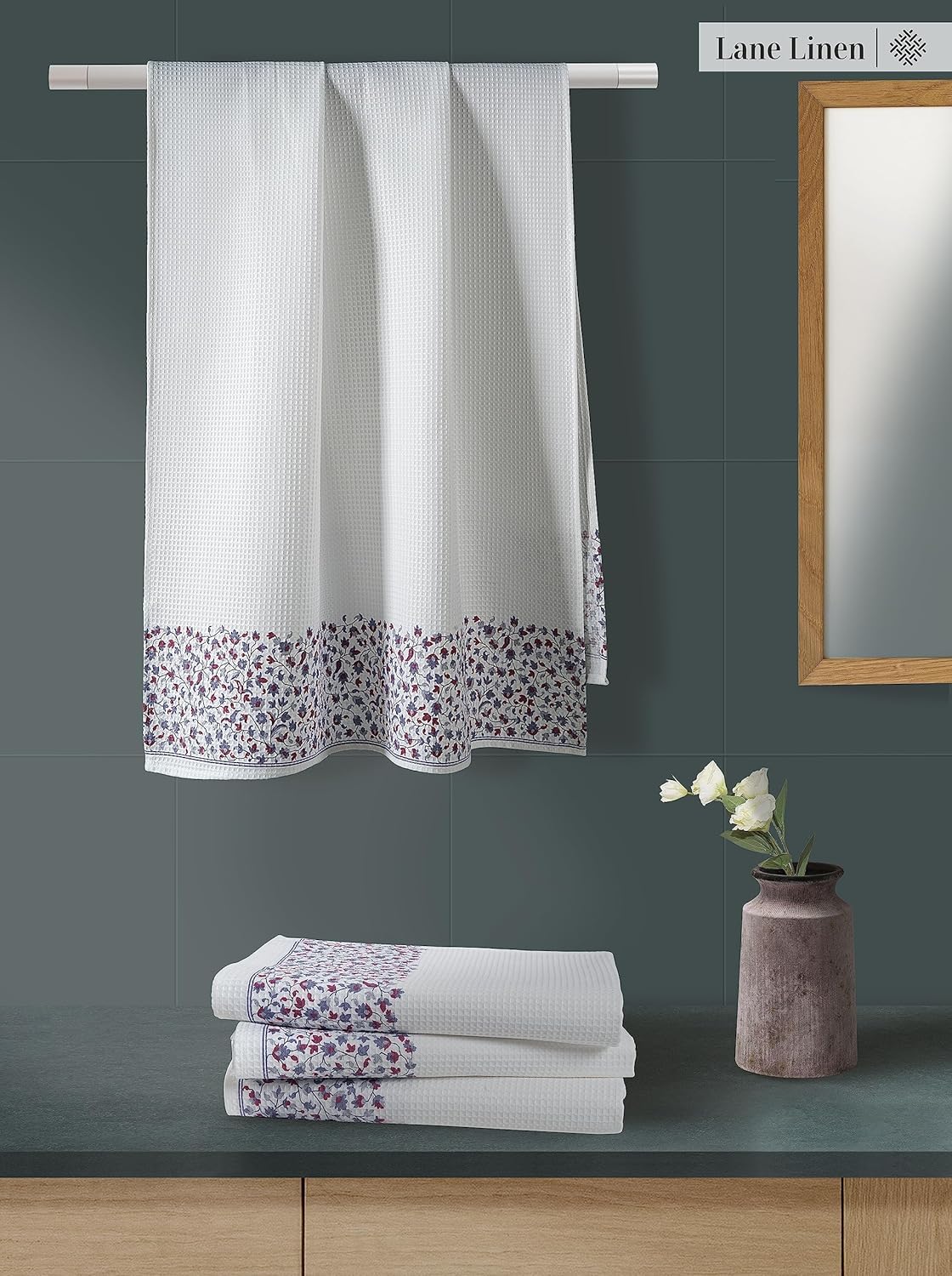 Lane Linen Waffle Bathroom Towels 920 Gsm | 100% Cotton Bath Towel Extra Large Super Absorbent Hotel & Spa Quality Shower Towels -White (Pack Of 4)