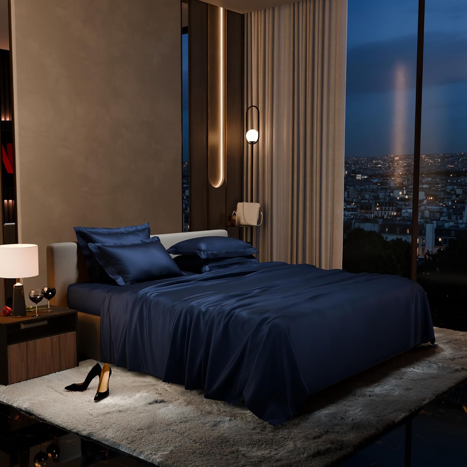 1 Flat Bedsheet King Size With 4 Pillow Cover - 108 X 108 Inches, Blue | Wedding, Bedroom, Date Night Collection | 300 Thread Count