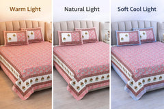 Jaipuri Cotton Bedsheet For King Size With 2 Pillow Covers | 90 X 108 Inches, Pink | Ultra-Soft & Skin-Safe | Breathable Summer Comfort