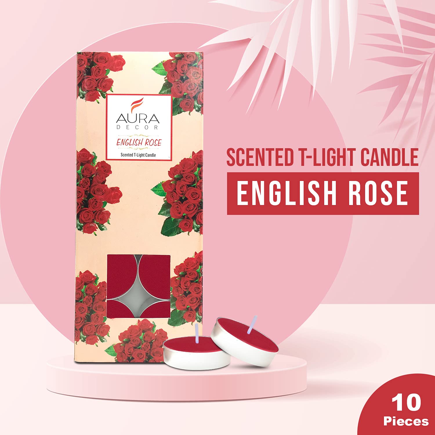 TEALIGHT CANDLE ENGLISH ROSE, PARAFFIN WAX | 3 HOUR BURNING TIME PACK OF 10