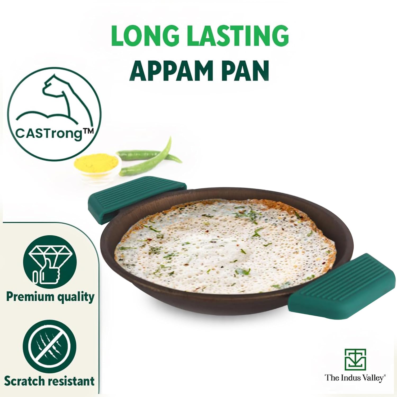 Super Smooth Black Cast Iron Appam Pan With Silicon Grip - 22cm, 8.7 Inch, 1.7 Kg | Gas Compatible, Pre-Seasoned, 100% Toxin-Free, Naturally Non-Stick, Long Lasting