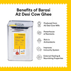 Organic A2 Desi Cow Ghee By Barosi | Rich In Vitamins A, E & Healthy Danedar Cow Desi Ghee Perfect For Frying | (5 Litre) 169.0 Ounce | Tin Pack