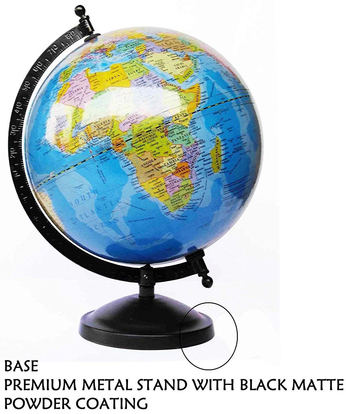 Educational Globe 10 Inch Height, 8 Inch Diameter Rotating World With Matte Finish Metal Arc & Base World Globe For Home Decor & Office Decor, Best Gift For Students, Pack Of 1