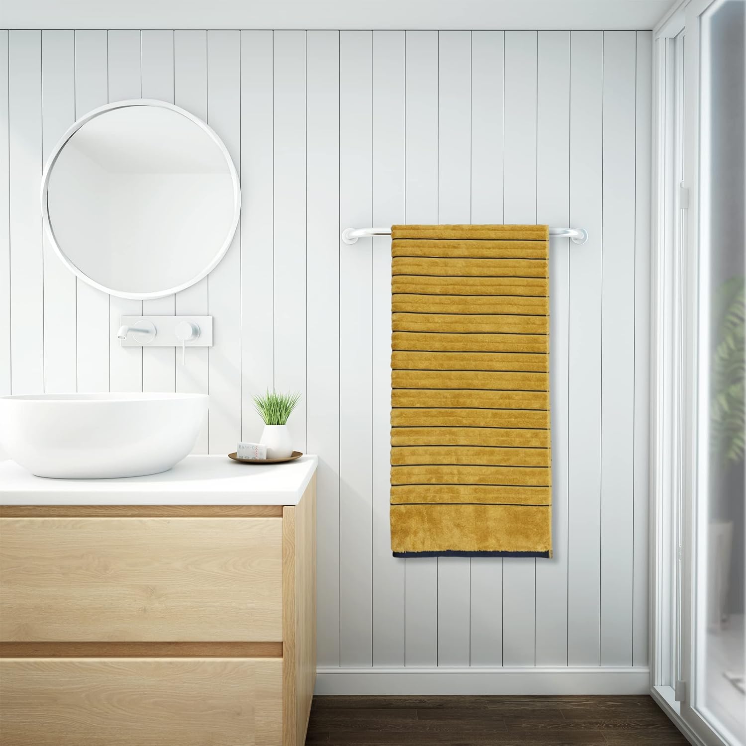 Spaces 100% Cotton Bath Towel 600 Gsm | High Loft Ribbed Texture High Absorbency Cotton Bath Towels (Dark Yellow)