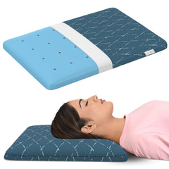 Cool Gel Memory Foam Pillow, Orthopedic Pillow Ultra - Thin Size - 2.5 Inch | Thick Pillow For Sleeping & Neck Pain Relief With Removable Washable Blue Checks Cover - Pack Of 1