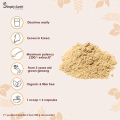 Simply Earth Panax Ginseng Powder, Korean Red Ginseng, For Immunity, Cognitive Support, Muscle Strength & Energy | 100gm 0.2lbs