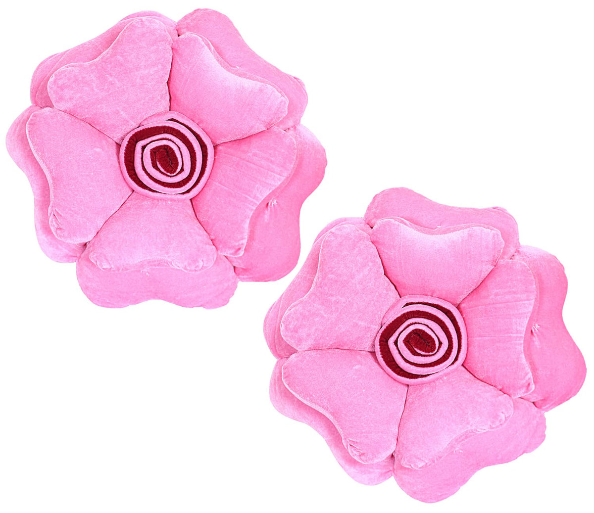 Rose Flower Shaped Pair Cushion Pillow, Soft & Decorative Cushions, Pink - 16 Inch | For Living Room, Bed, Sofa, Seating Area | Furniture Cushion, Perfect For Home Décor - Pack Of 2